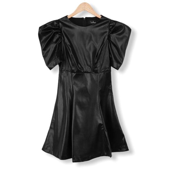 Lulus Women's Vegan Leather Crew Neck Mini Dress Black Size S - Picture 5 of 13